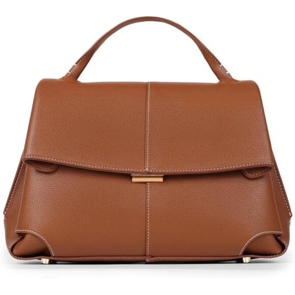 Top Handle Bag Large Capcity Faux Leather Camel - Picture 1 of 6